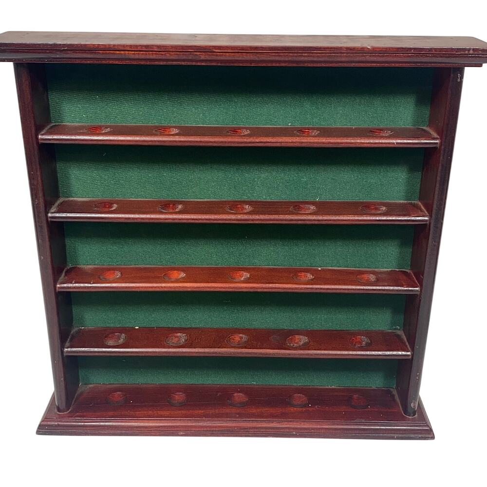 Vintage 25 Golf Balls Display Cabinet Mahogany Wood Green Fabric Backing 13X14"